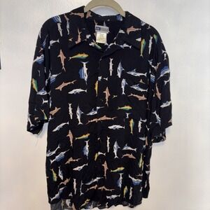 Untied Men's XLT  Hawaiian Fish Print Casual Button Down‎ Shirt